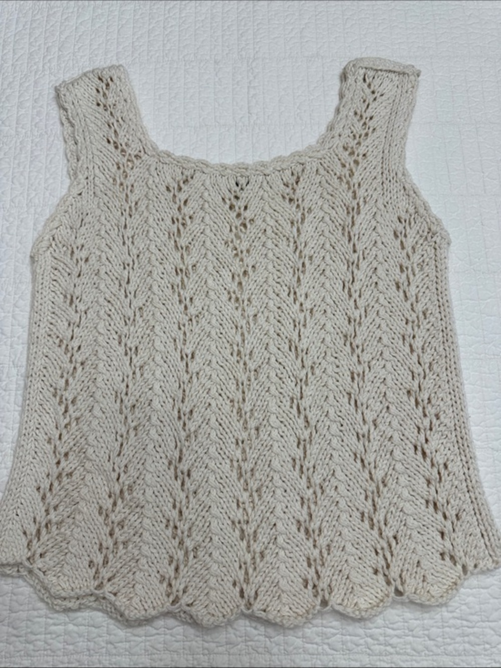 Boston Proper Medium Knit Cream Tank Top Like New 100% Cotton Vintage Crochet